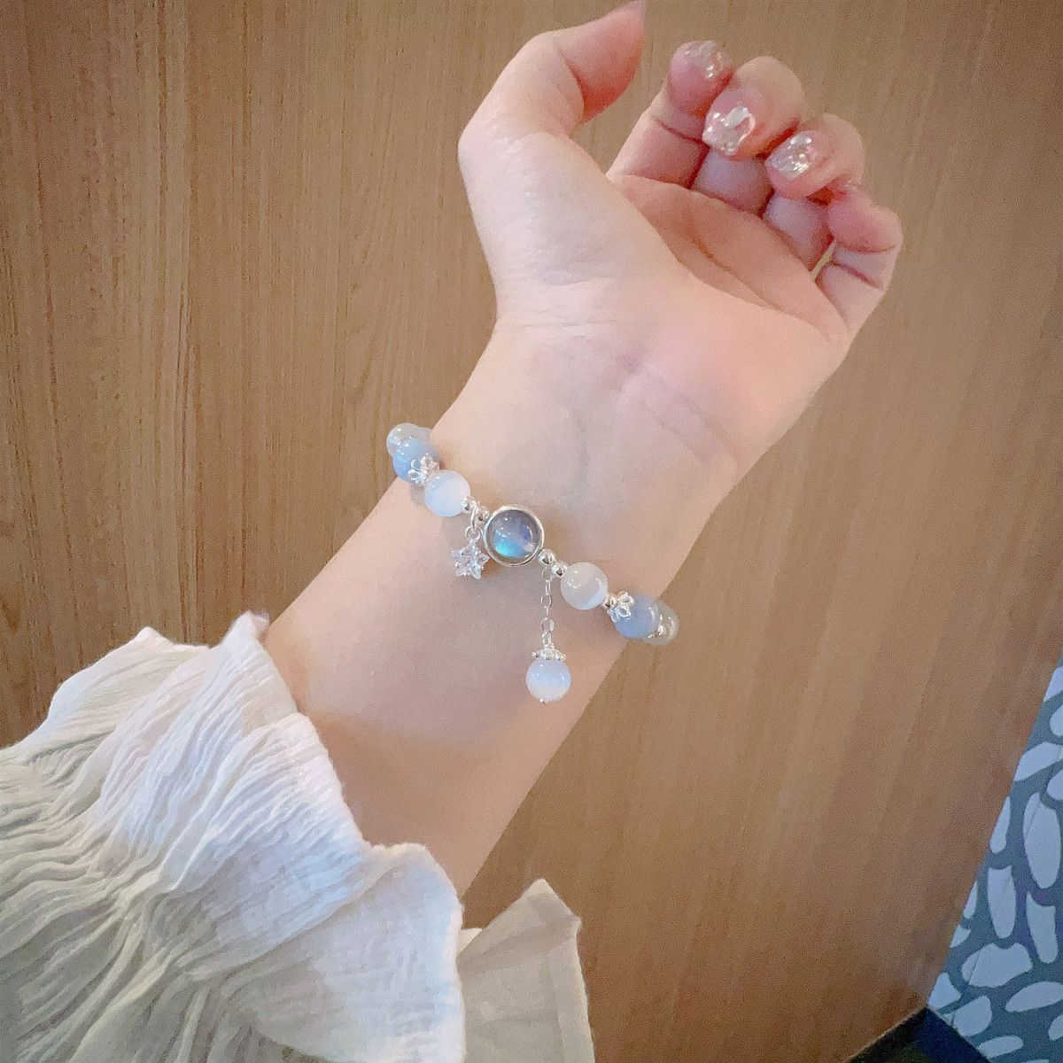 Vòng tay đá thạch anh trắng, hồng charm ngôi sao - ảnh 4